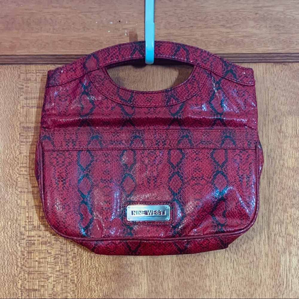 Nine West Red Snakeskin Print Envelope Clutch